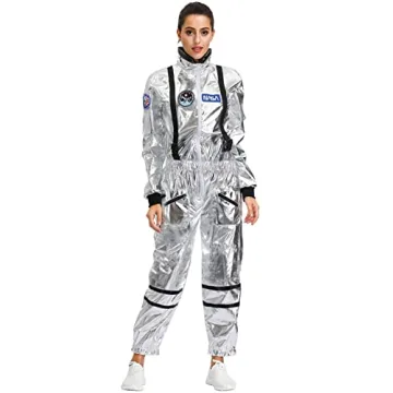 GRAJTCIN Women's Astronaut Costume Silver Jumpsuit