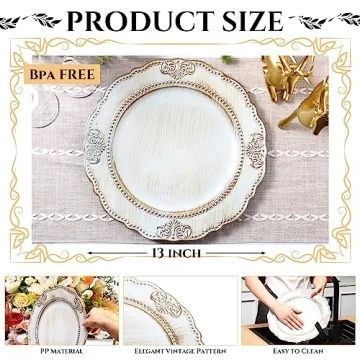 Antique White Charger Plates - 18 Pack for Elegant Dining