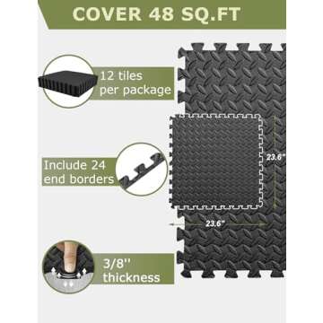 innhom Gym Flooring Gym Mats Exercise Mat for Floor Workout Mat Foam Floor Tiles for Home Gym Equipment Garage, 12 Black