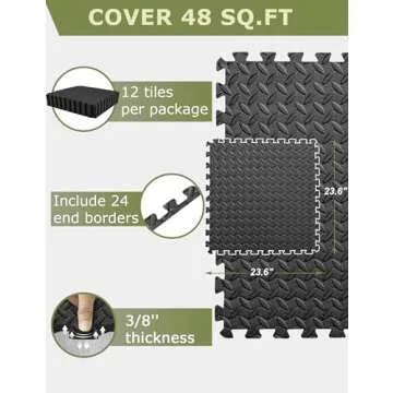 innhom Gym Flooring Gym Mats Exercise Mat for Floor Workout Mat Foam Floor Tiles for Home Gym Equipment Garage, 12 Black