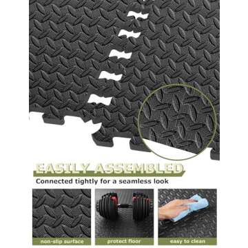 innhom Gym Flooring Gym Mats Exercise Mat for Floor Workout Mat Foam Floor Tiles for Home Gym Equipment Garage, 12 Black