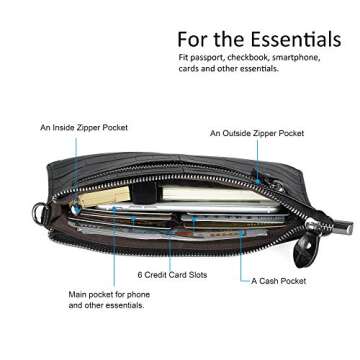 befen Black Leather Chic Crocodile Alligator Wristlet Clutch Wallet Purse Small Fashion Crossbody Bag for Women