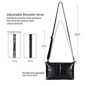 befen Black Leather Chic Crocodile Alligator Wristlet Clutch Wallet Purse Small Fashion Crossbody Bag for Women