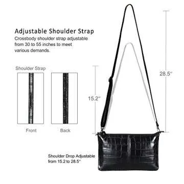 befen Black Leather Chic Crocodile Alligator Wristlet Clutch Wallet Purse Small Fashion Crossbody Bag for Women