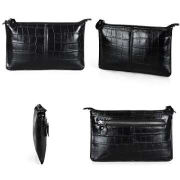 befen Black Leather Chic Crocodile Alligator Wristlet Clutch Wallet Purse Small Fashion Crossbody Bag for Women