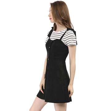 Allegra K Women's Casual Overall Dress Button Down Pockets Sleeveless Faux Suede Pinafore Dress X-Small Black