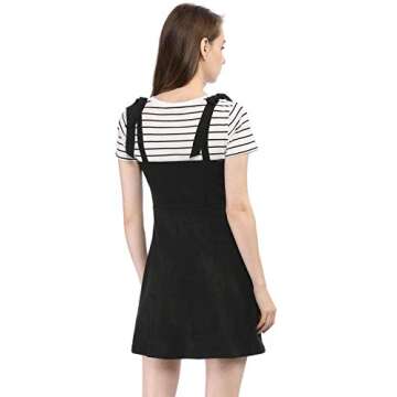 Allegra K Women's Casual Overall Dress Button Down Pockets Sleeveless Faux Suede Pinafore Dress X-Small Black