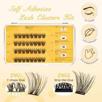 QUEWEL Self Adhesive Eyelashes Kit, Press On Lashes Pre Glued Eyelash Clusters Self Stick Cluster Lashes No Glue No Remover Needed DIY Lash Extension Kit for Beginners (ZN-01)