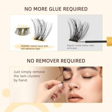 QUEWEL Self Adhesive Eyelashes Kit, Press On Lashes Pre Glued Eyelash Clusters Self Stick Cluster Lashes No Glue No Remover Needed DIY Lash Extension Kit for Beginners (ZN-01)