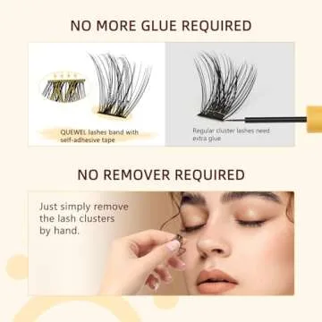 QUEWEL Self Adhesive Eyelashes Kit, Press On Lashes Pre Glued Eyelash Clusters Self Stick Cluster Lashes No Glue No Remover Needed DIY Lash Extension Kit for Beginners (ZN-01)