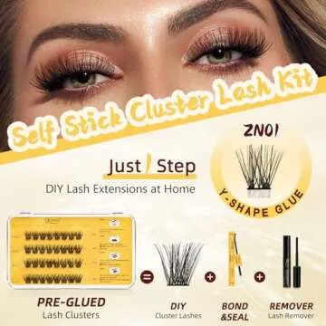 QUEWEL Self Adhesive Eyelashes Kit, Press On Lashes Pre Glued Eyelash Clusters Self Stick Cluster Lashes No Glue No Remover Needed DIY Lash Extension Kit for Beginners (ZN-01)