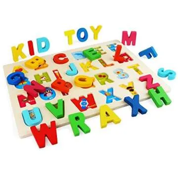 Wooden Puzzle for Toddlers, Aitey Wooden Alphabet Number Shape Puzzle ABC Learning Toys for Toddlers Kids Ages 3 4 5 Years Old (Set of 3)