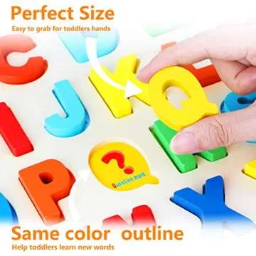 Wooden Puzzle for Toddlers, Aitey Wooden Alphabet Number Shape Puzzle ABC Learning Toys for Toddlers Kids Ages 3 4 5 Years Old (Set of 3)