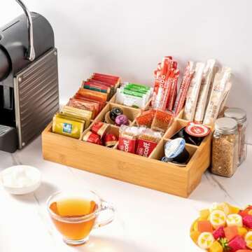 TIMIEEYA Bamboo Tea Bag Organizer - Stylish Storage Solution