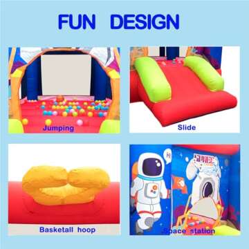WELLFUNTIME Inflatable Bounce House Jumping Castle Slide with Blower, Kids Bouncer with Basketball Rim, 110x82.5x72.8 Inch Bouncy Castle