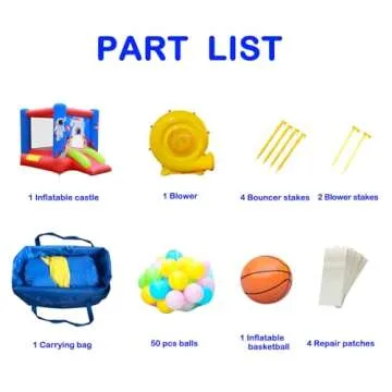 WELLFUNTIME Inflatable Bounce House Jumping Castle Slide with Blower, Kids Bouncer with Basketball Rim, 110x82.5x72.8 Inch Bouncy Castle