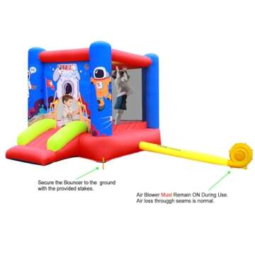 WELLFUNTIME Inflatable Bounce House Jumping Castle Slide with Blower, Kids Bouncer with Basketball Rim, 110x82.5x72.8 Inch Bouncy Castle