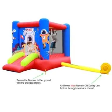WELLFUNTIME Inflatable Bounce House Jumping Castle Slide with Blower, Kids Bouncer with Basketball Rim, 110x82.5x72.8 Inch Bouncy Castle