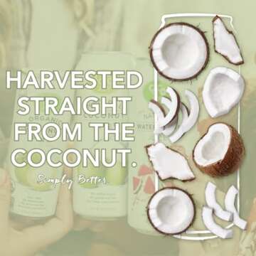 CoCo Joy Natural Coconut Water, 100% Coconut Water, Fresh, Low-Calorie, High-Calcium, Nutrient-Rich Coconut-Water Drink with Electrolytes, Potassium, and Other Nutrients, 12 pack