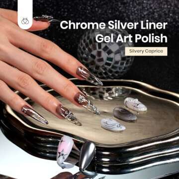 Beetles Metallic Silver Liner Gel Nail Art 7ml French Tip Gel Nail Polish 3D Mirror Chrome Effect Me...