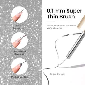 Beetles Metallic Silver Liner Gel Nail Art 7ml French Tip Gel Nail Polish 3D Mirror Chrome Effect Metal Painted Pens for Thin French Swirl Line Nail Art Polish Soak off Uv Lamp Manicure Salon