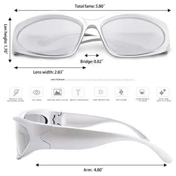 knliwkm 2 Pairs Y2K Wrap Around Sunglasses Sports Futuristic Oval Glasses for Women Men Trendy Fashion Shades Silver