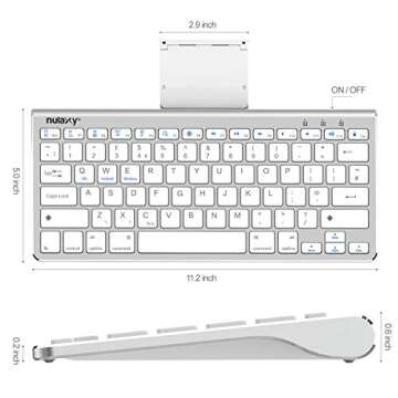 Nulaxy KM13 Wireless Bluetooth Keyboard with Sliding Stand Compatible with Apple iPad iPhone Samsung Android Windows Tablets Phones Keyboard - Silver