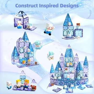 GobiDex 70PCS 2-in-1 Magnetic Blocks Tiles Frozen Toys for Girls, Princess Frozen Castle Magnet Buil...