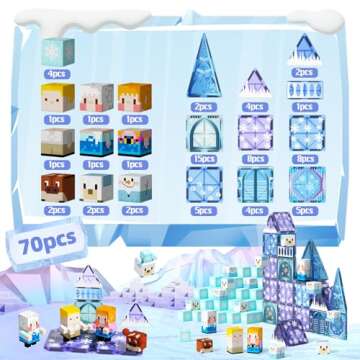 GobiDex 70PCS 2-in-1 Magnetic Blocks Tiles Frozen Toys for Girls, Princess Frozen Castle Magnet Building Blocks for Toddlers Kids, Build with MagWonder STEM Toys, 3+ Years Old Girls Birthday Gifts
