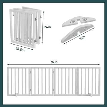Semiocthome Freestanding Dog Gates for The House, Doorways, Stairs with 2PCS Support Feet, Foldable 4-Panel Pet Gates for Dogs, 24"(H) Extra Wide Doggy Fence for Inside Expands Up to 74"(W)- White