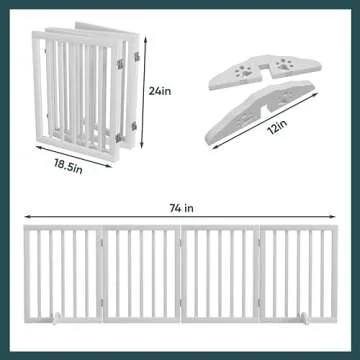 Semiocthome Freestanding Dog Gates for The House, Doorways, Stairs with 2PCS Support Feet, Foldable 4-Panel Pet Gates for Dogs, 24"(H) Extra Wide Doggy Fence for Inside Expands Up to 74"(W)- White