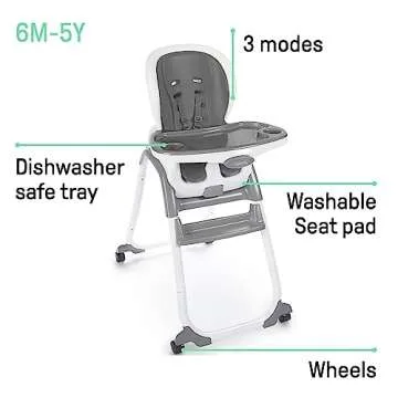 Ingenuity SmartClean Trio Elite 3-in-1 Convertible Baby High Chair, Toddler Chair, and Dining Booster Seat, For Ages 6 Months and Up, Unisex - Slate