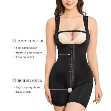 BRABIC Women's Waist Trainer Bodysuit Butt Lifter Tummy Control Shapewear Hi-waist Thigh Slimmer Full Body Shaper Open Bust (Black, L)