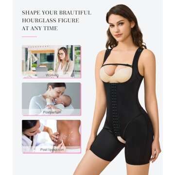 BRABIC Women's Waist Trainer Bodysuit Butt Lifter Tummy Control Shapewear Hi-waist Thigh Slimmer Full Body Shaper Open Bust (Black, L)