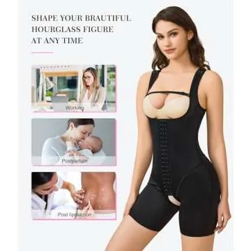 BRABIC Women's Waist Trainer Bodysuit Butt Lifter Tummy Control Shapewear Hi-waist Thigh Slimmer Full Body Shaper Open Bust (Black, L)