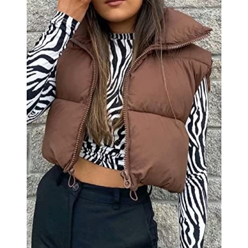 Stylish Hixiaohe Women's Winter Crop Puffer Vest Online