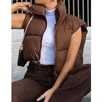 Stylish Hixiaohe Women's Winter Crop Puffer Vest Online