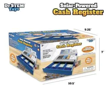 Dr. STEM Toys Pretend & Play Calculator Cash Register – 67-Piece Solar Powered Set for Learning Ma...