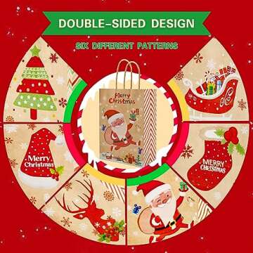 U-PTYTM 24Pcs Christmas Gift Bags,Christmas Brown Paper Bags,Christmas Goody Bags,Gift Bags with Han...