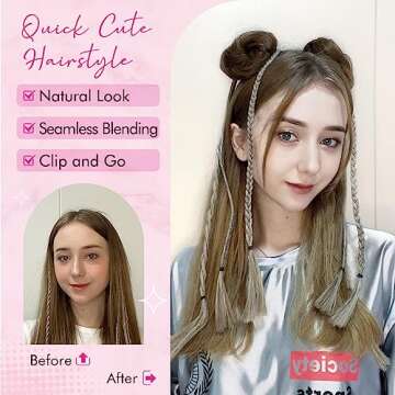 REECHO Space Bun Hair Pieces, 2 PCS Mini Claw Clip in Messy & Cat Ears Fake Hair Bun Extensions HB001 Wig Accessory Updo Hairpieces for Women Girls (Pack of 2-3.5" Wavy, Medium Ash Brown)