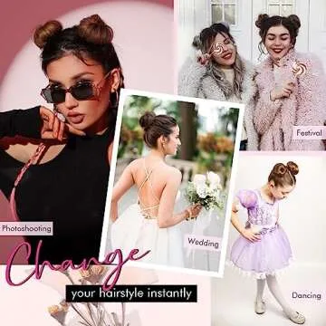 REECHO Space Bun Hair Pieces, 2 PCS Mini Claw Clip in Messy & Cat Ears Fake Hair Bun Extensions HB001 Wig Accessory Updo Hairpieces for Women Girls (Pack of 2-3.5" Wavy, Medium Ash Brown)