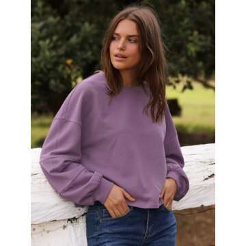 Coynor Womens Dolman Batwing Long Sleeve Crop Tops Loose Shirts Cute Going Out Outfits Fall Crew Neck Tees Blouse Oversized(Violet,XXL)