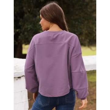 Coynor Womens Dolman Batwing Long Sleeve Crop Tops Loose Shirts Cute Going Out Outfits Fall Crew Neck Tees Blouse Oversized(Violet,XXL)