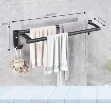 Dawot Double Bath Towel Bar Matte Black Towel Bar Towel Rack for Bathroom, Bathroom Accessories Double Towel Rod Heavy Duty Wall Mounted Towel Holder