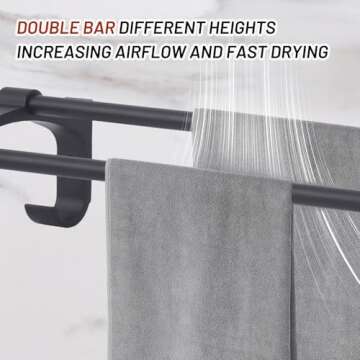 Dawot Double Bath Towel Bar Matte Black Towel Bar Towel Rack for Bathroom, Bathroom Accessories Double Towel Rod Heavy Duty Wall Mounted Towel Holder