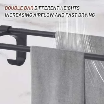 Dawot Double Bath Towel Bar Matte Black Towel Bar Towel Rack for Bathroom, Bathroom Accessories Double Towel Rod Heavy Duty Wall Mounted Towel Holder
