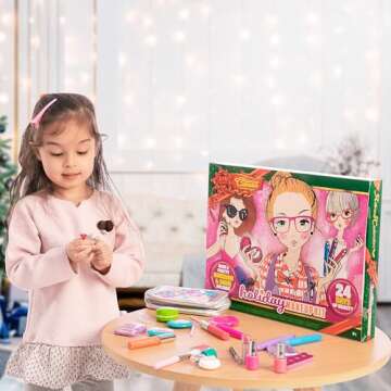JOYIN Christmas Advent Calendar 2024, Christmas Countdown Make Up Set for Girls,24 Days Beauty Advent Calendar,Xmas Makeup Dress Up Gift Set, Princess Gift Advent Calendar,Advent Calendar 2024 Girls