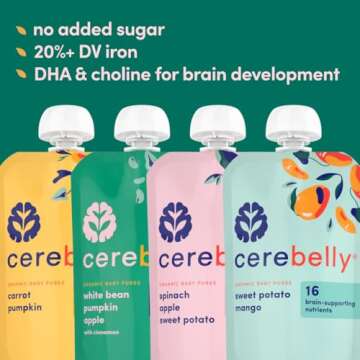 Cerebelly Organic Baby Food Pouches – 6+ Months | Clean Label Project Certified | 16 Nutrients, No Added Sugar, Non-GMO | Toddler Pouches | 4 Ounce BPA-Free Pouches | Organic Veggies Variety Pack