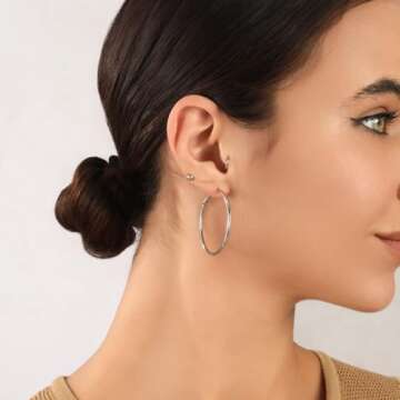 OOOPEL 2mm Sterling Silver Big Hoop Earrings For Women Sterling Silver Hoop Earrings Large Silver Hoop Earrings Womens Hypoallergenic Circle Endless Thin Hoop Oversize Silver Hoop Earrings For Women