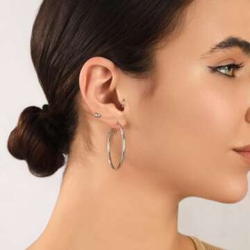 OOOPEL 2mm Sterling Silver Big Hoop Earrings For Women Sterling Silver Hoop Earrings Large Silver Hoop Earrings Womens Hypoallergenic Circle Endless Thin Hoop Oversize Silver Hoop Earrings For Women